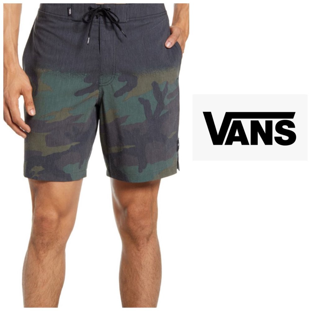 SOLD VANS Black Newland Camo Print Board Shorts - Picture 1 of 9